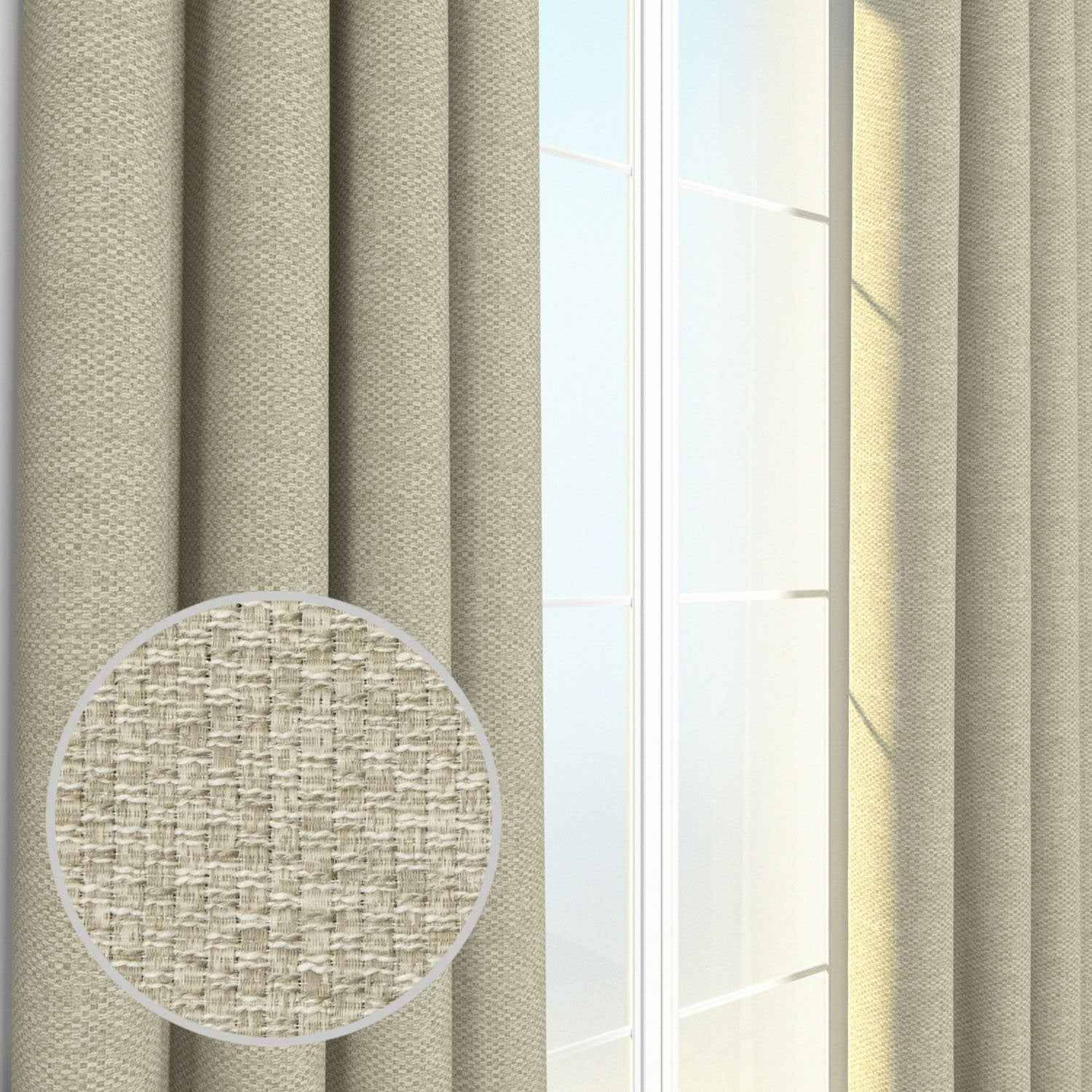 Pair Webster Woven Tweed Burlap Textured Curtain Panels with FREE Curtain Rod