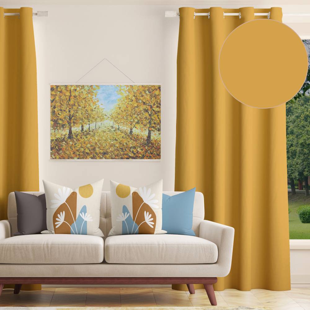 Shay - Gold Decor Recipe: Textured Drapes With 4 Pillows, Art & Sofa Options - Ringtop