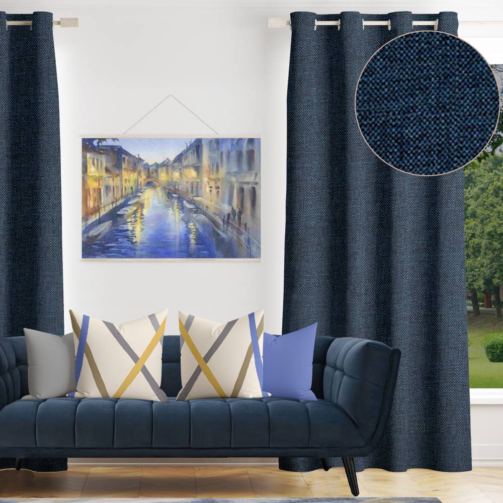 Navy Decor Recipe: Textured Drapes With 4 Pillows, Art & Sofa Options - Ringtop