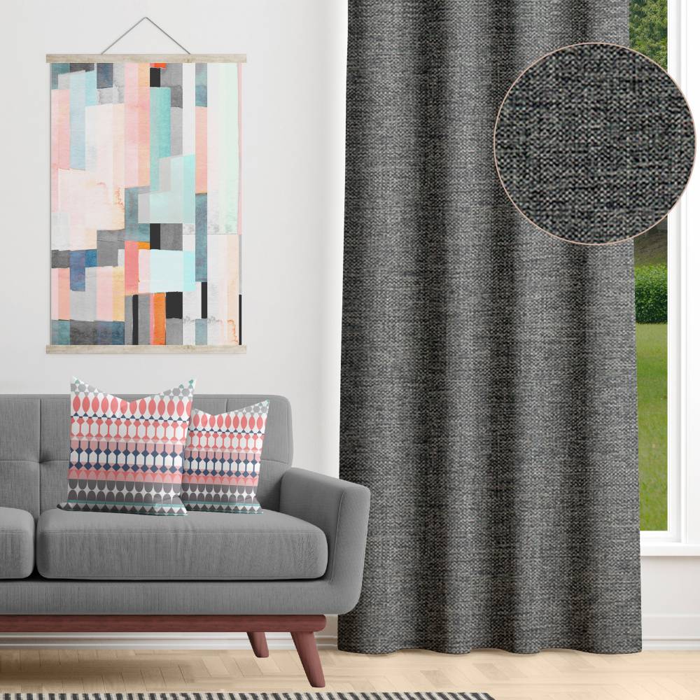 Charcoal Decor Recipe #2 With 2 Pillows, Textured Drapes, Art & Sofa Options