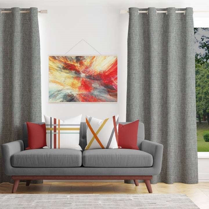 Shay - Grey Decor Recipe: Textured Drapes With 4 Pillows, Art & Sofa Options  - Ringtop