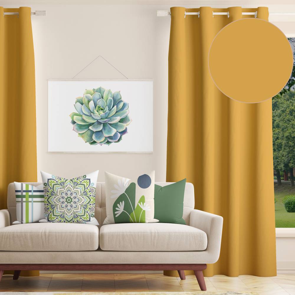 Shay - Gold Decor Recipe: Textured Drapes With 4 Pillows, Art & Sofa Options - Ringtop