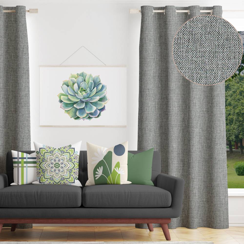 Shay - Grey Decor Recipe: Textured Drapes With 4 Pillows, Art & Sofa Options  - Ringtop