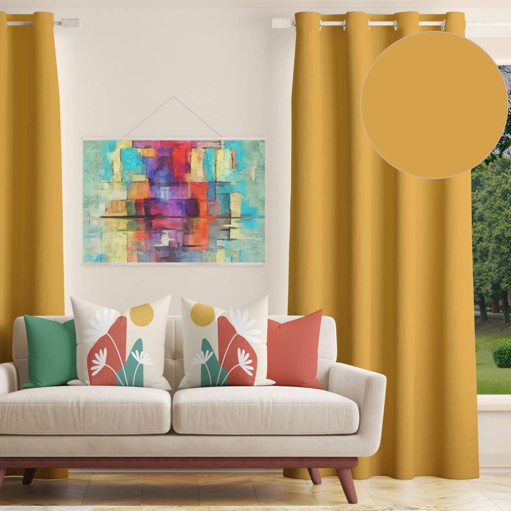 Shay - Gold Decor Recipe: Textured Drapes With 4 Pillows, Art & Sofa Options - Ringtop