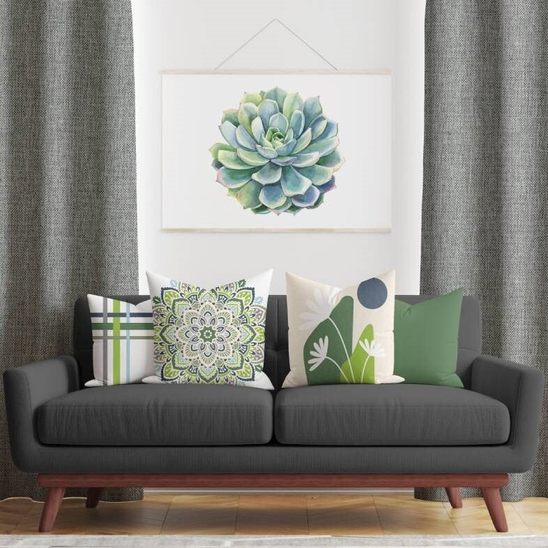 Shay - Grey Decor Recipe: Textured Drapes With 4 Pillows, Art & Sofa Options  - Ringtop