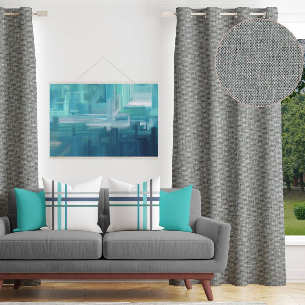 Shay - Grey Decor Recipe: Textured Drapes With 4 Pillows, Art & Sofa Options  - Ringtop