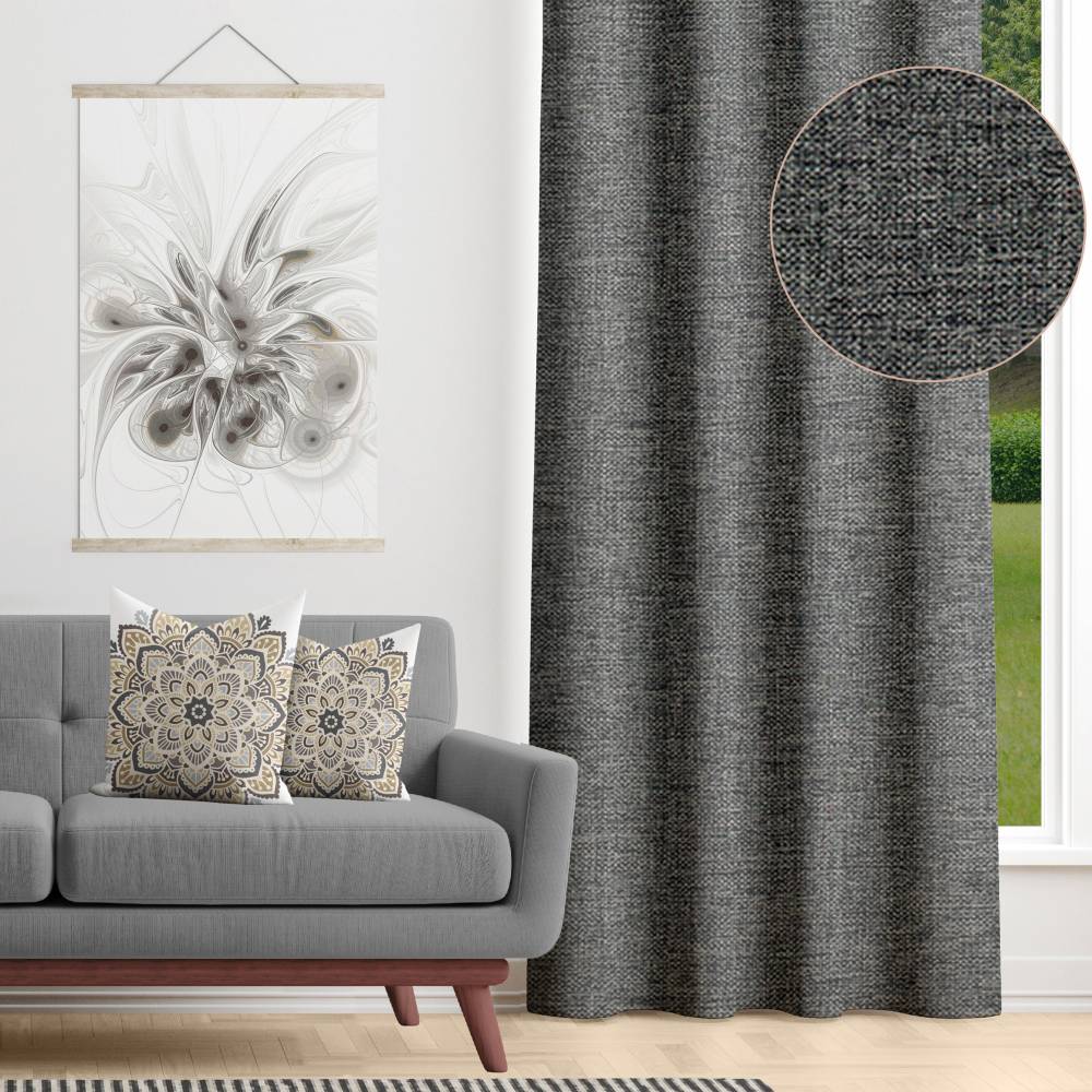 Charcoal Decor Recipe #2 With 2 Pillows, Textured Drapes, Art & Sofa Options