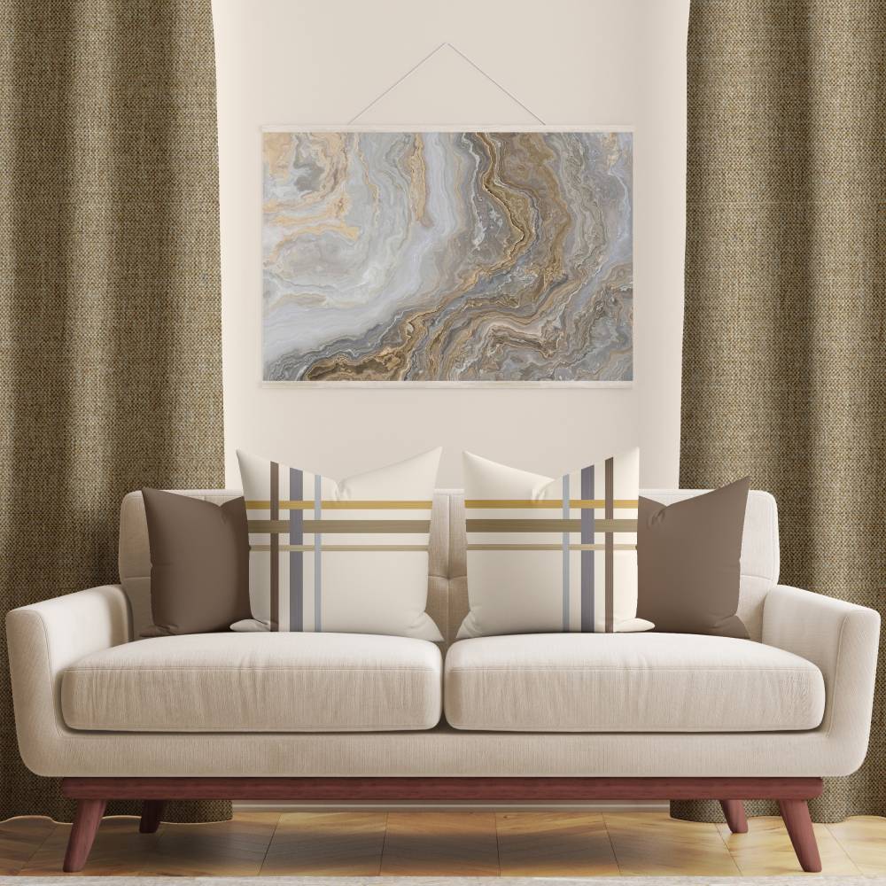 Shay - Modern Decor Recipe: Textured Drapes With 4 Pillows, Art & Sofa Options