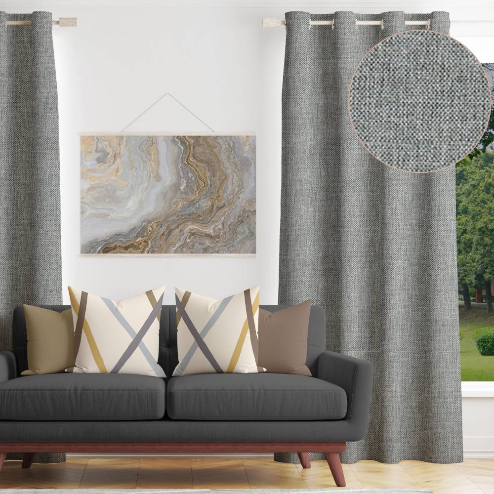 Shay - Grey Decor Recipe: Textured Drapes With 4 Pillows, Art & Sofa Options  - Ringtop