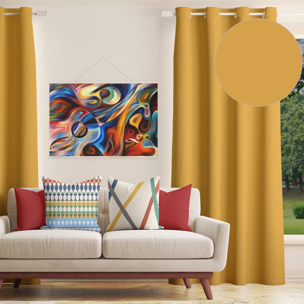 Shay - Gold Decor Recipe: Textured Drapes With 4 Pillows, Art & Sofa Options - Ringtop