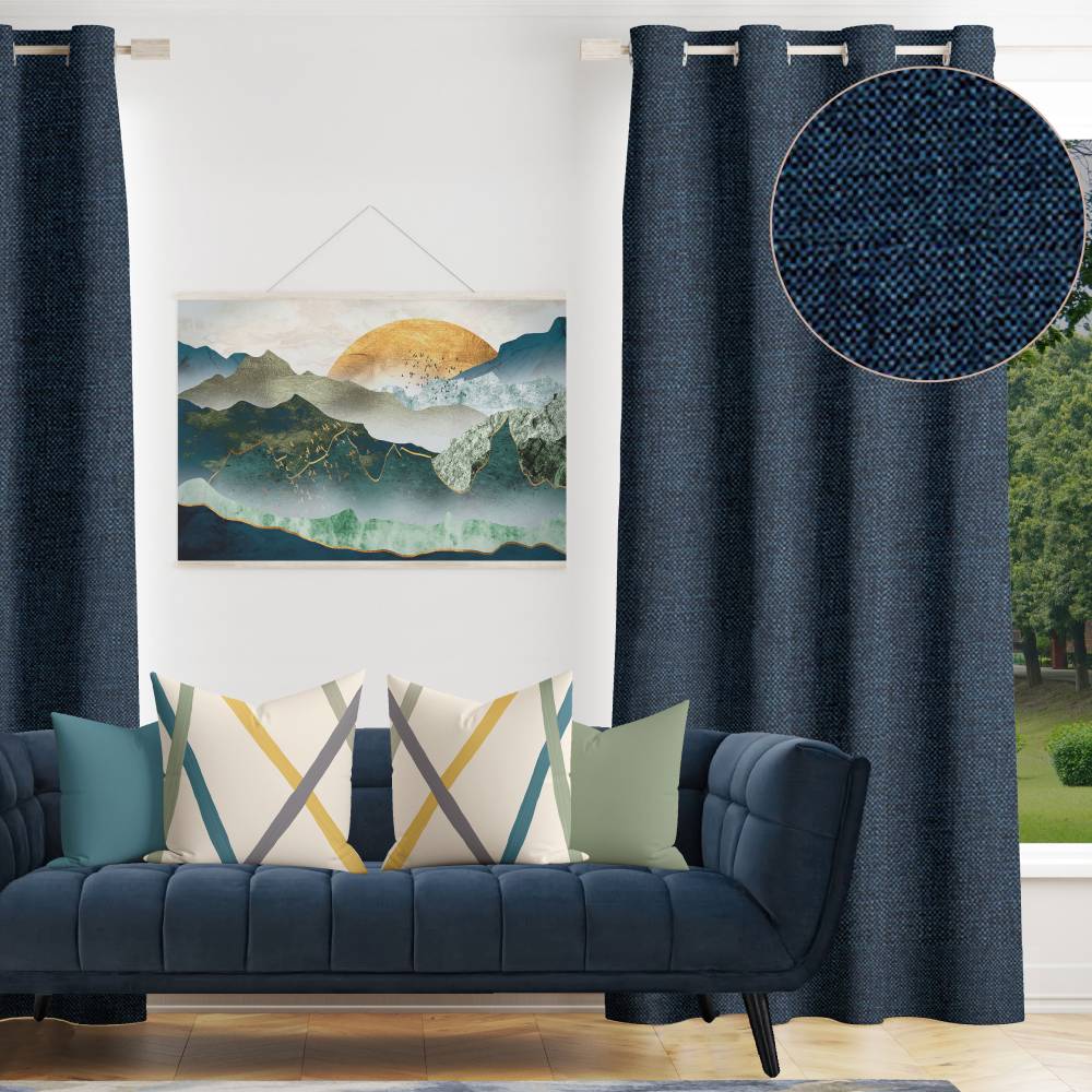 Navy Decor Recipe: Textured Drapes With 4 Pillows, Art & Sofa Options - Ringtop