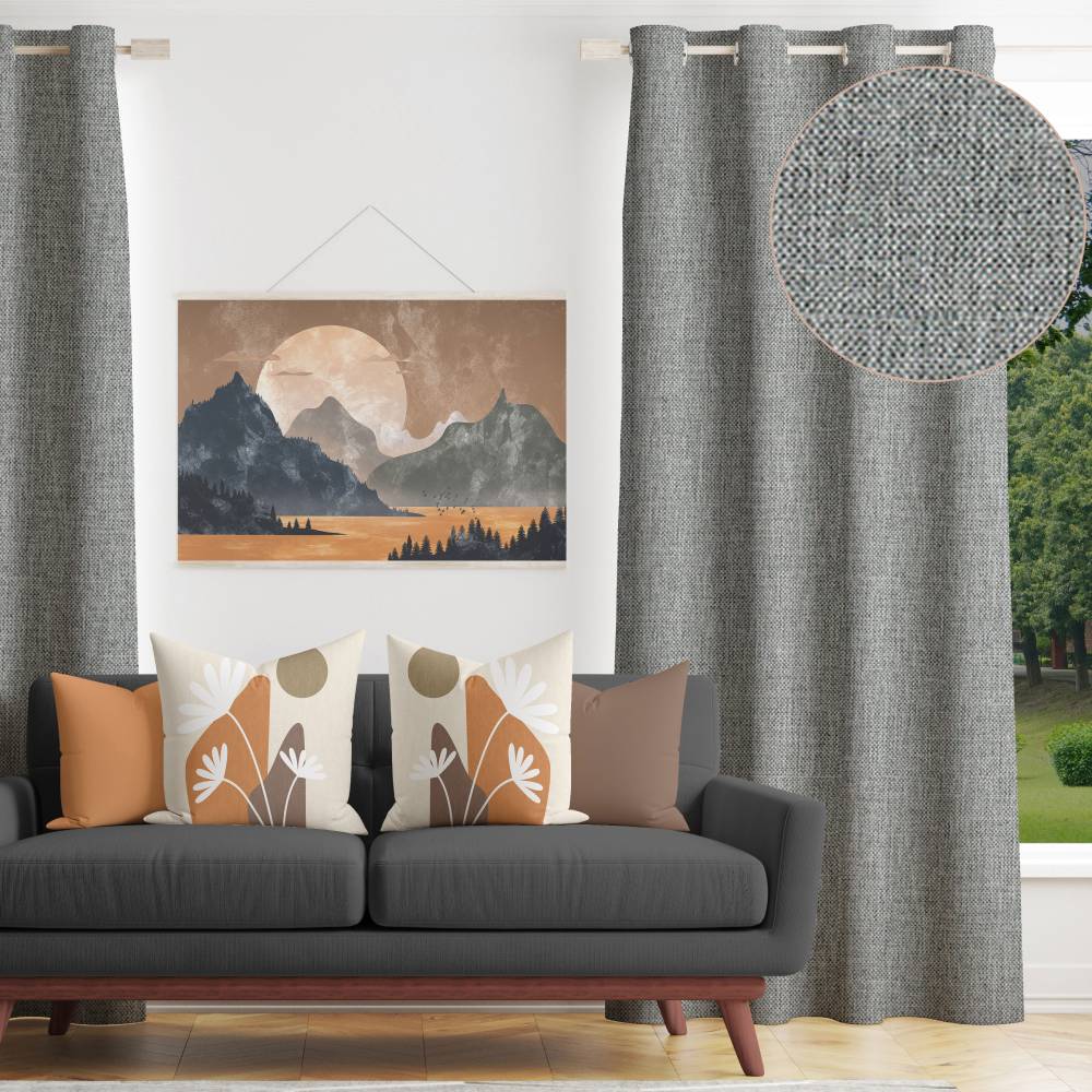 Shay - Grey Decor Recipe: Textured Drapes With 4 Pillows, Art & Sofa Options  - Ringtop