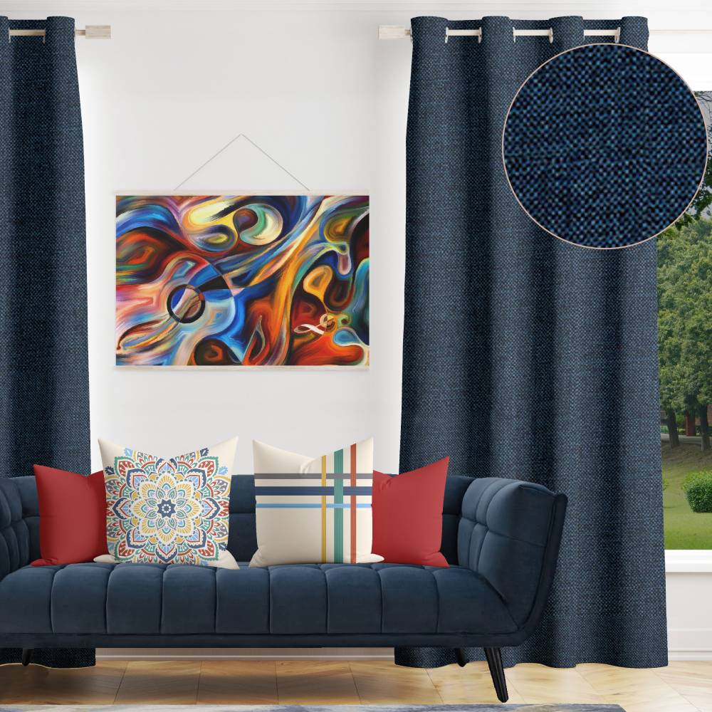 Navy Decor Recipe: Textured Drapes With 4 Pillows, Art & Sofa Options - Ringtop