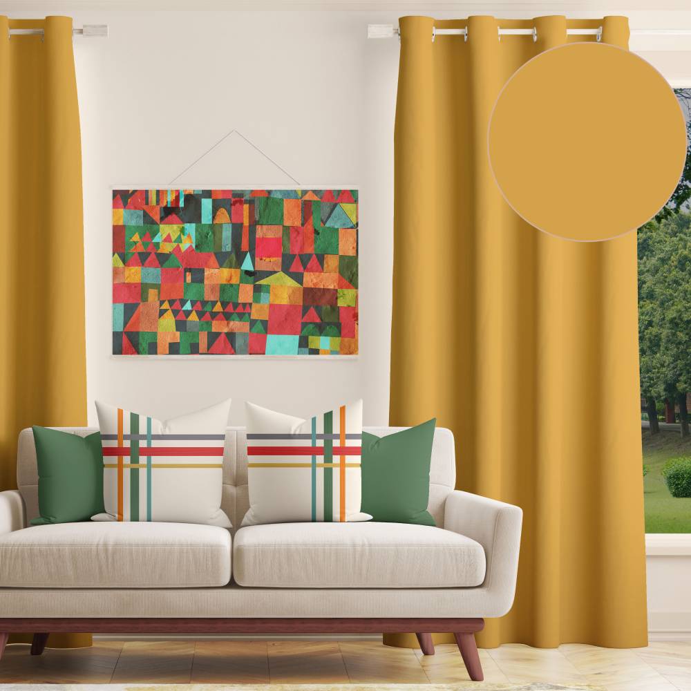 Shay - Gold Decor Recipe: Textured Drapes With 4 Pillows, Art & Sofa Options - Ringtop