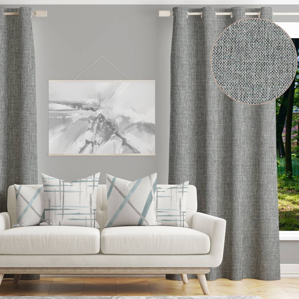 Shay - Grey Decor Recipe: Textured Drapes With 4 Pillows, Art & Sofa Options  - Ringtop