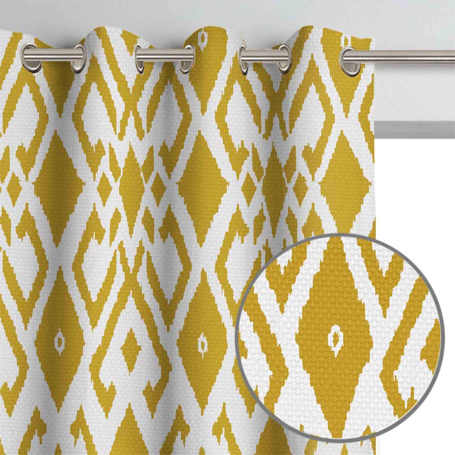 Decorator's Favorite Gold Drapery & Pillow Bundles - Isla White Yellow Gold Mustard Curtain Pair with Pair Jane Abstract Art Pillows