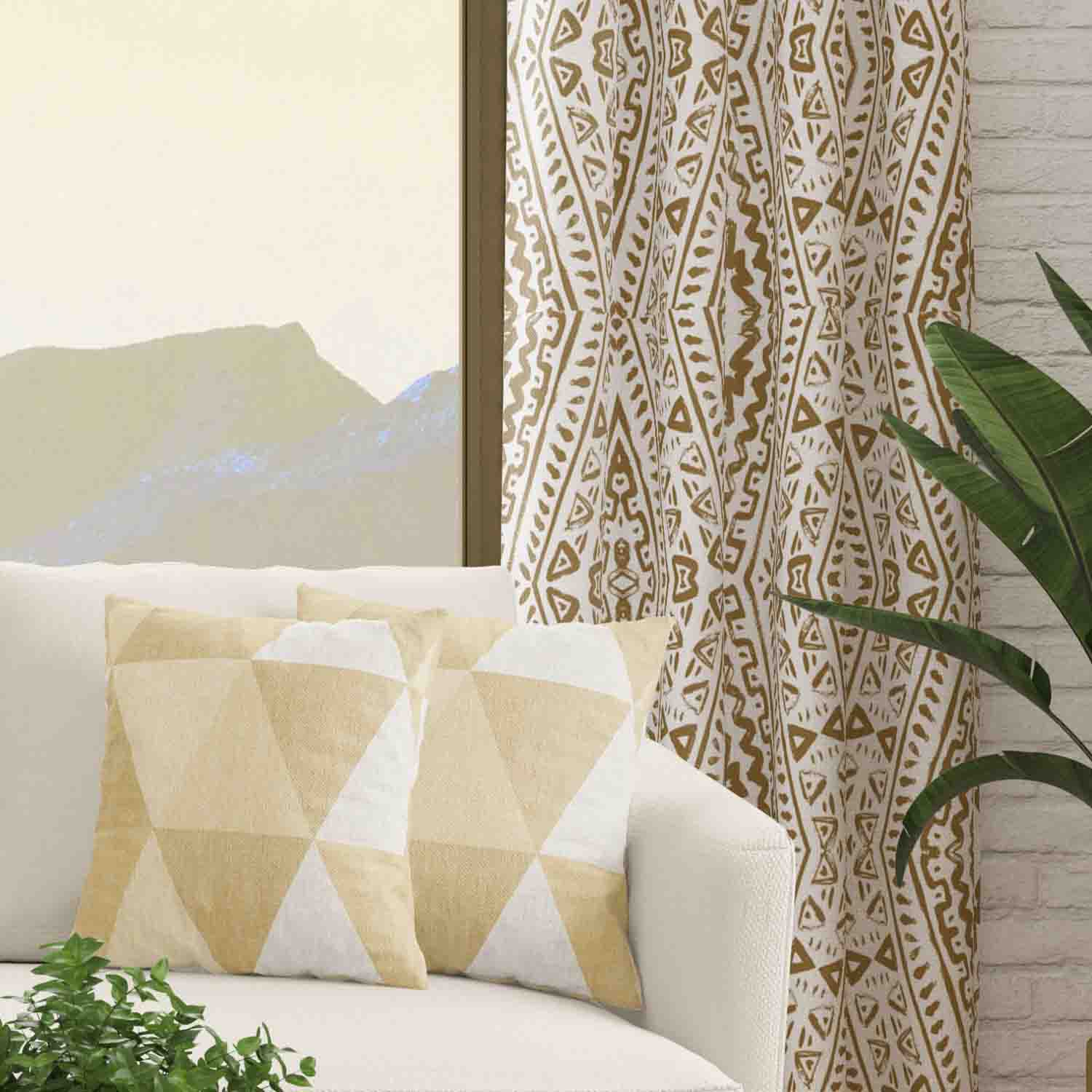 Decorator's Favorite Gold Drapery & Pillow Bundles - Remi White Gold Yellow & Mustard Curtain Pair with Pair Kate Linen Pillows