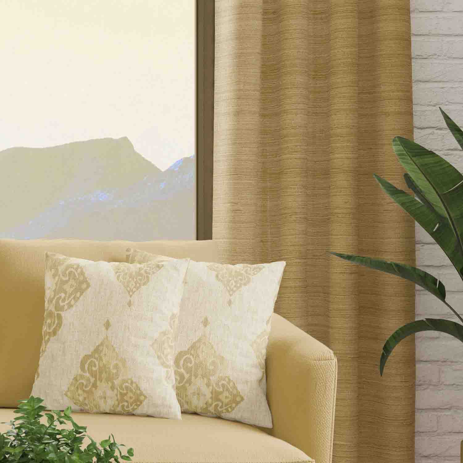 Decorator's Favorite Gold Drapery & Pillow Bundles - Shayla Gold Yellow & Mustard Curtain Pair with Pair Cas Linen Pillows