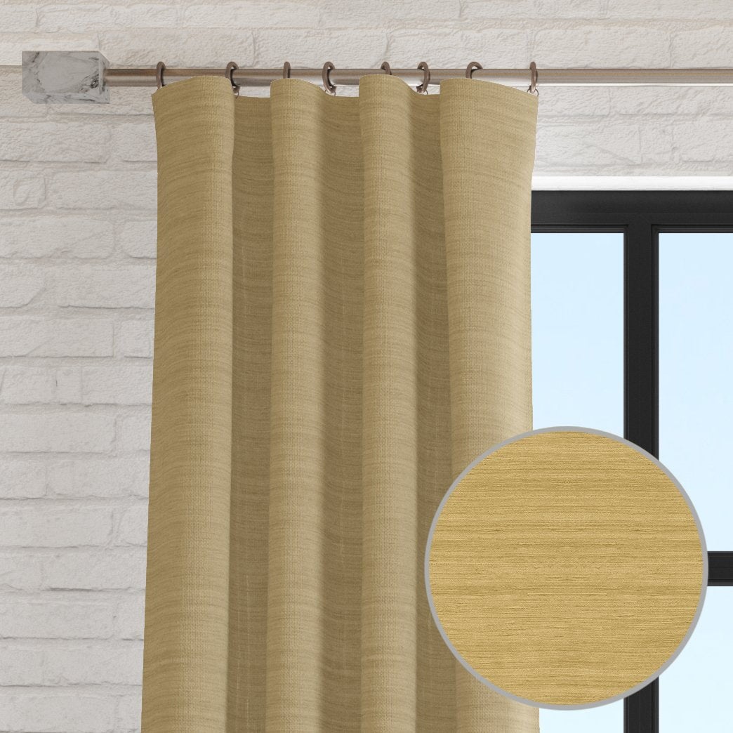 Decorator's Favorite Gold Drapery & Pillow Bundles - Shayla Gold Yellow & Mustard Curtain Pair with Pair Cas Linen Pillows