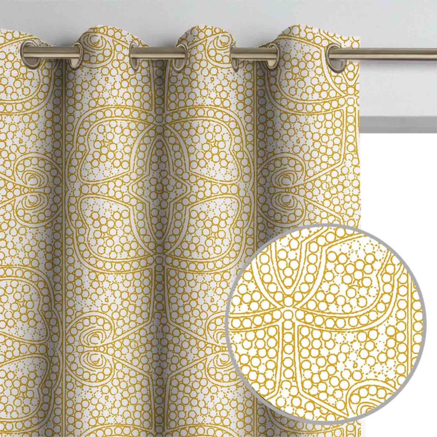 Decorator's Favorite Gold Drapery & Pillow Bundles - Tatum White Yellow & Gold Mustard Curtain Pair with Pair Fay Linen Pillows