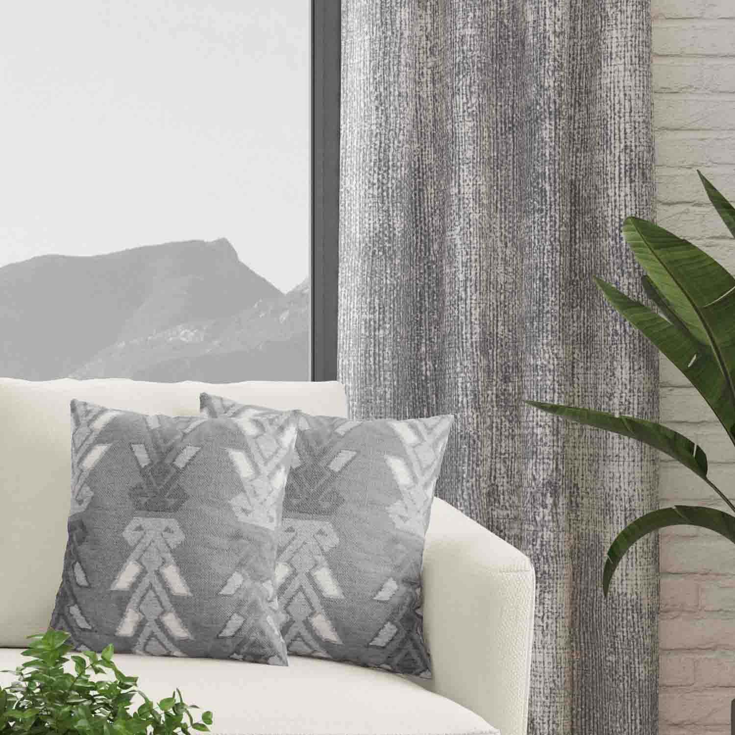 Decorator's Favorite Grey Drapery & Pillow Bundles - Uma Gray Silver & Light Gray Curtain Pair with Pair Fay Linen Pillows