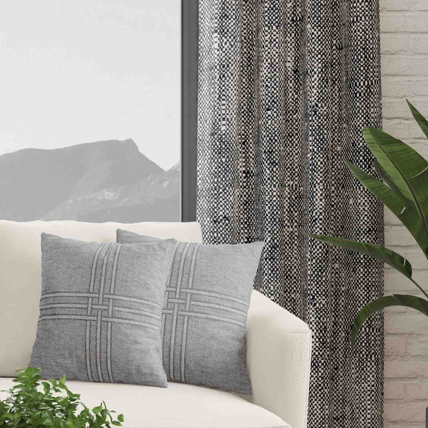 Decorator's Favorite Grey Drapery & Pillow Bundles - Vera Black Gray & Charcoal & Dark Gray Curtain Pair with Pair Lyn Linen Pillows
