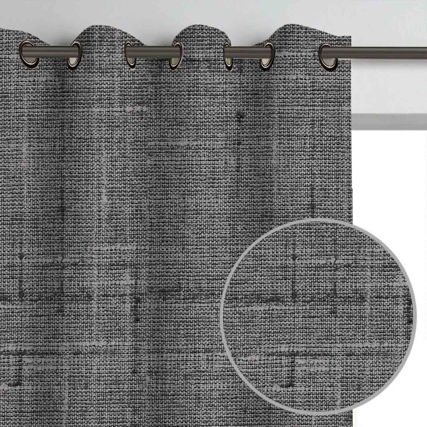 Decorator's Favorite Grey Drapery & Pillow Bundles - Zara Black/Gray & Charcoal & Dark Gray Textured Linen Curtain Pair with Pair Ace Border Pillows
