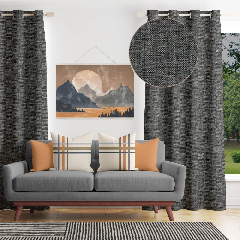 Charcoal Decor Recipe: Textured Drapes With 4 Pillows, Art & Sofa Options - Ringtop