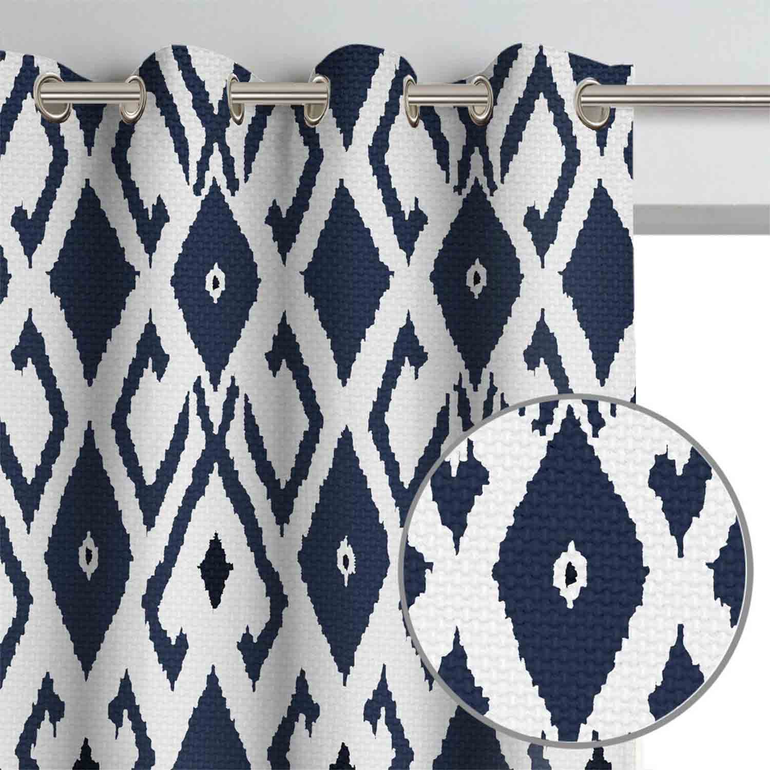 Decorator's Favorite Blue Drapery & Pillow Bundles - Isla White Indigo Blue Denim Navy & Dark Blue Curtain Pair with Pair Gus Jagged Pillows