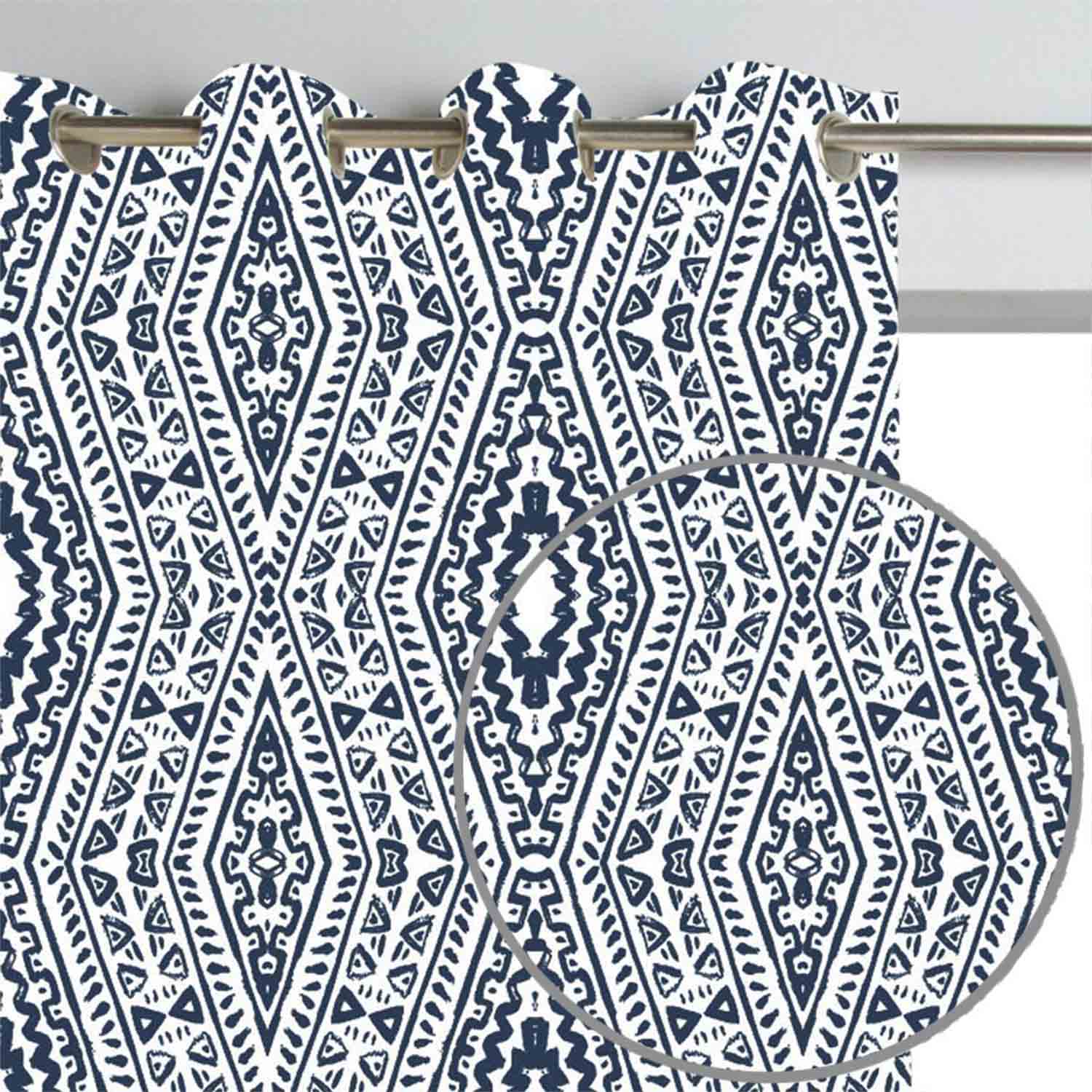 Decorator's Favorite Blue Drapery & Pillow Bundles - Remi White Sapphire Blue & Denim Indigo Curtain Pair with Pair Hal Border Pillows