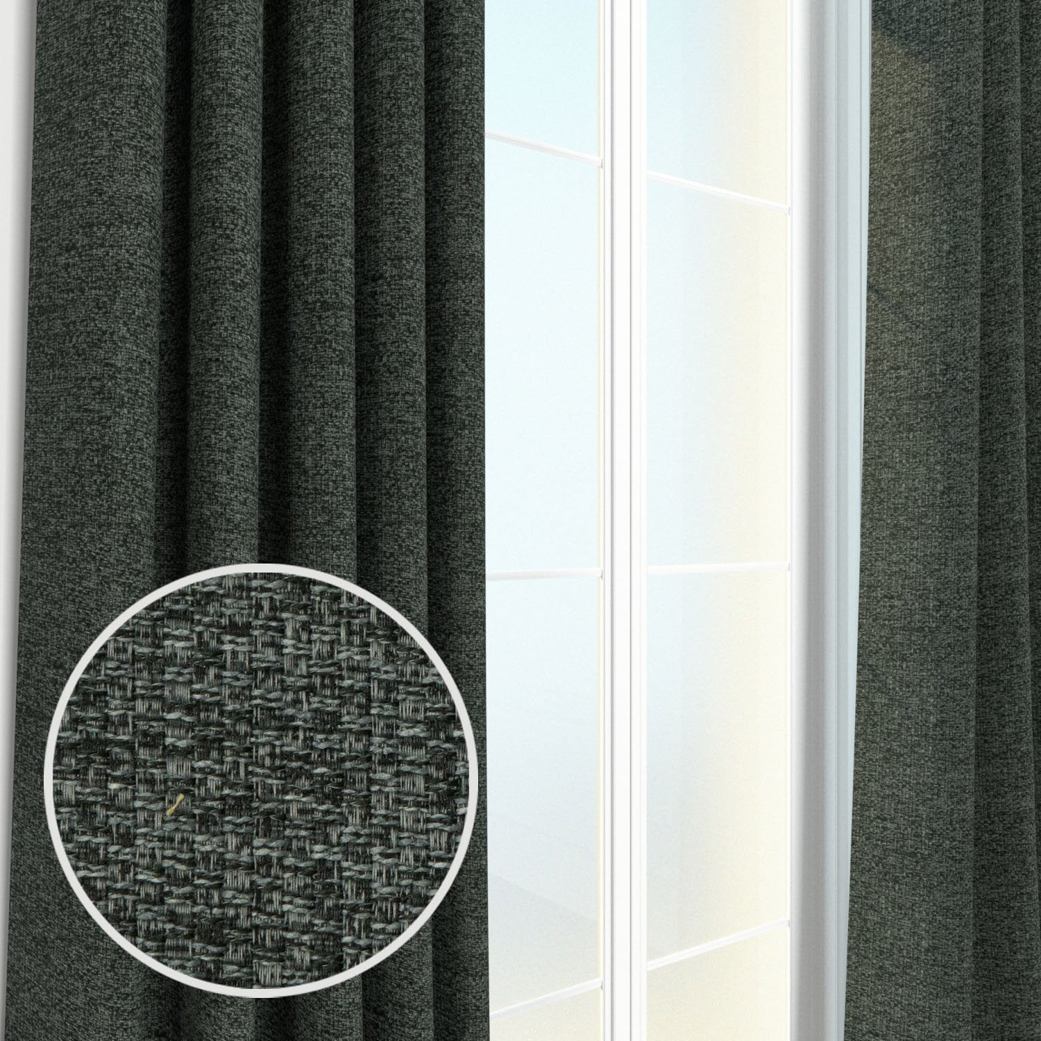 Pair Webster Woven Tweed Burlap Textured Curtain Panels with FREE Curtain Rod