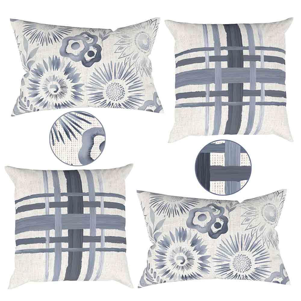 Ray & Iva Plaid Painterly & Watercolor Sunflower Pillow Cover Set
