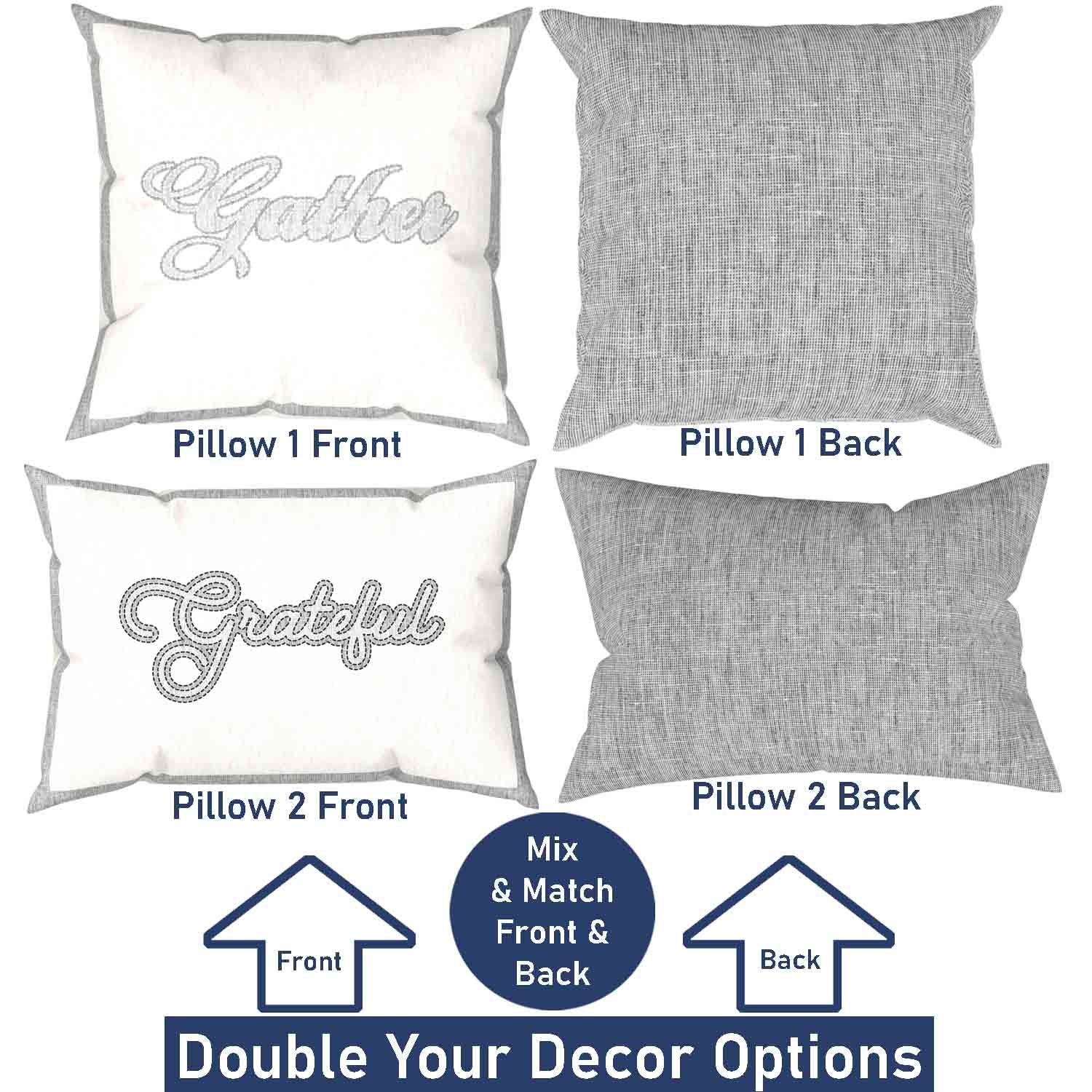 Faith, Blessed, Gather & Grateful Pillow Cover Set 2