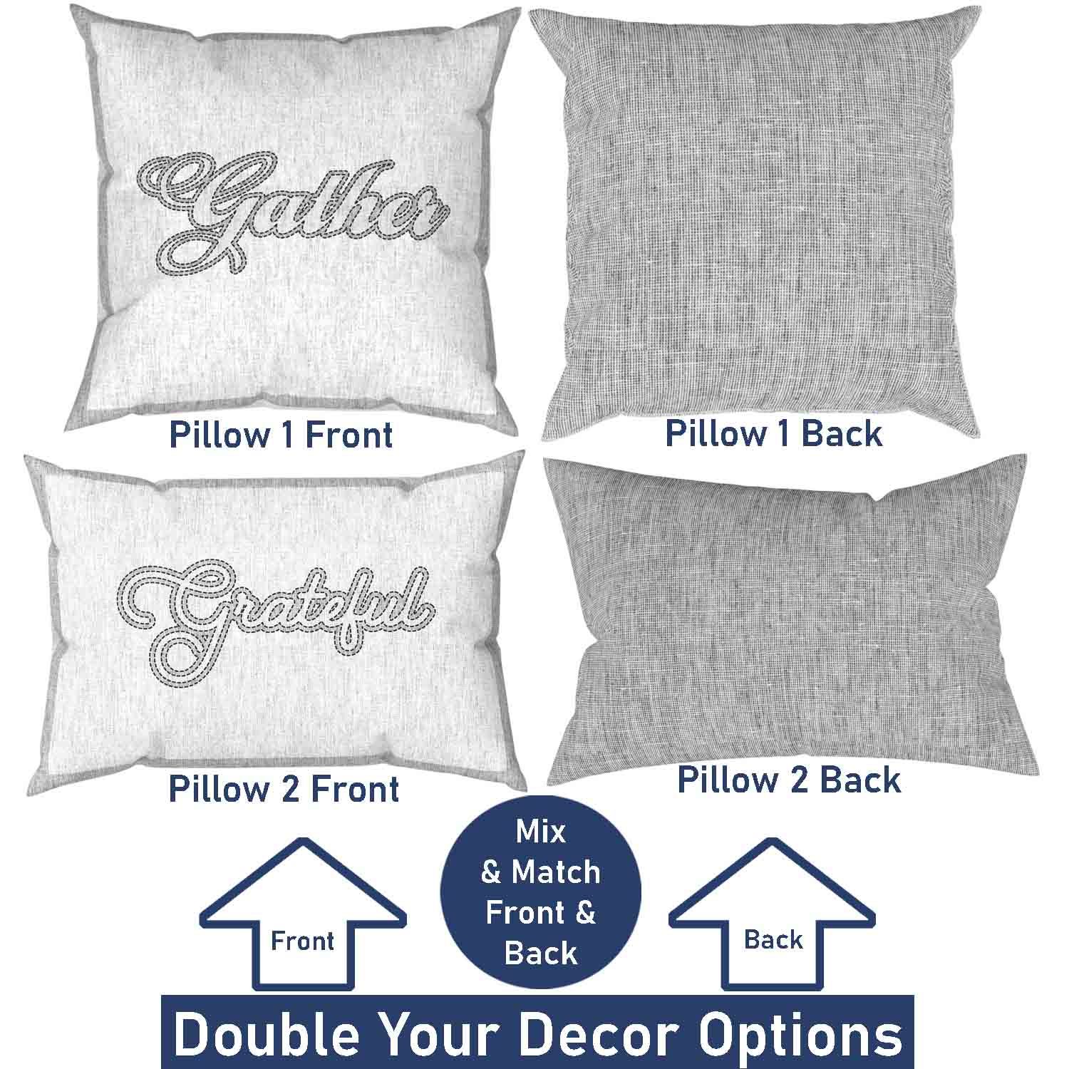 Faith, Blessed, Gather & Grateful Pillow Cover Set 2