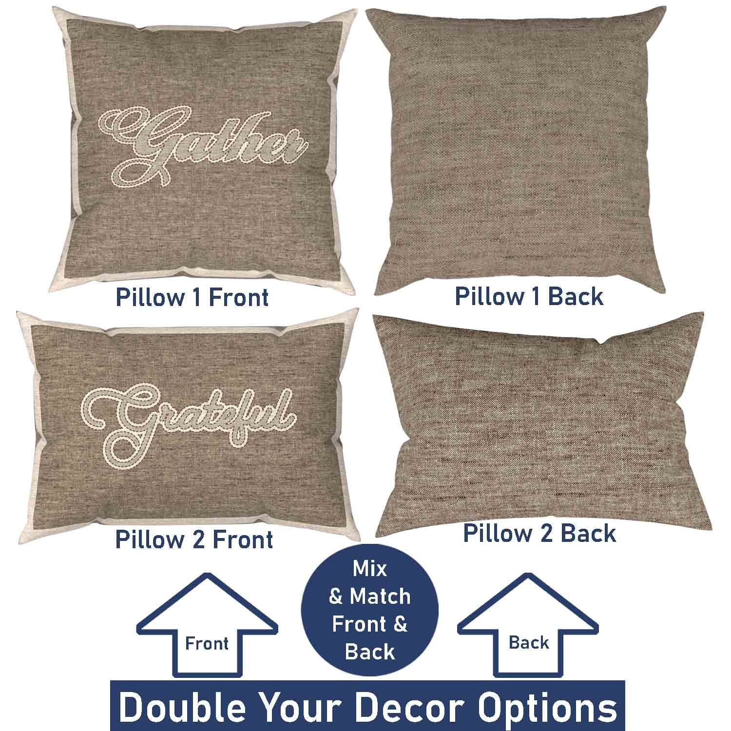 Faith, Blessed, Gather & Grateful Pillow Cover Set 2