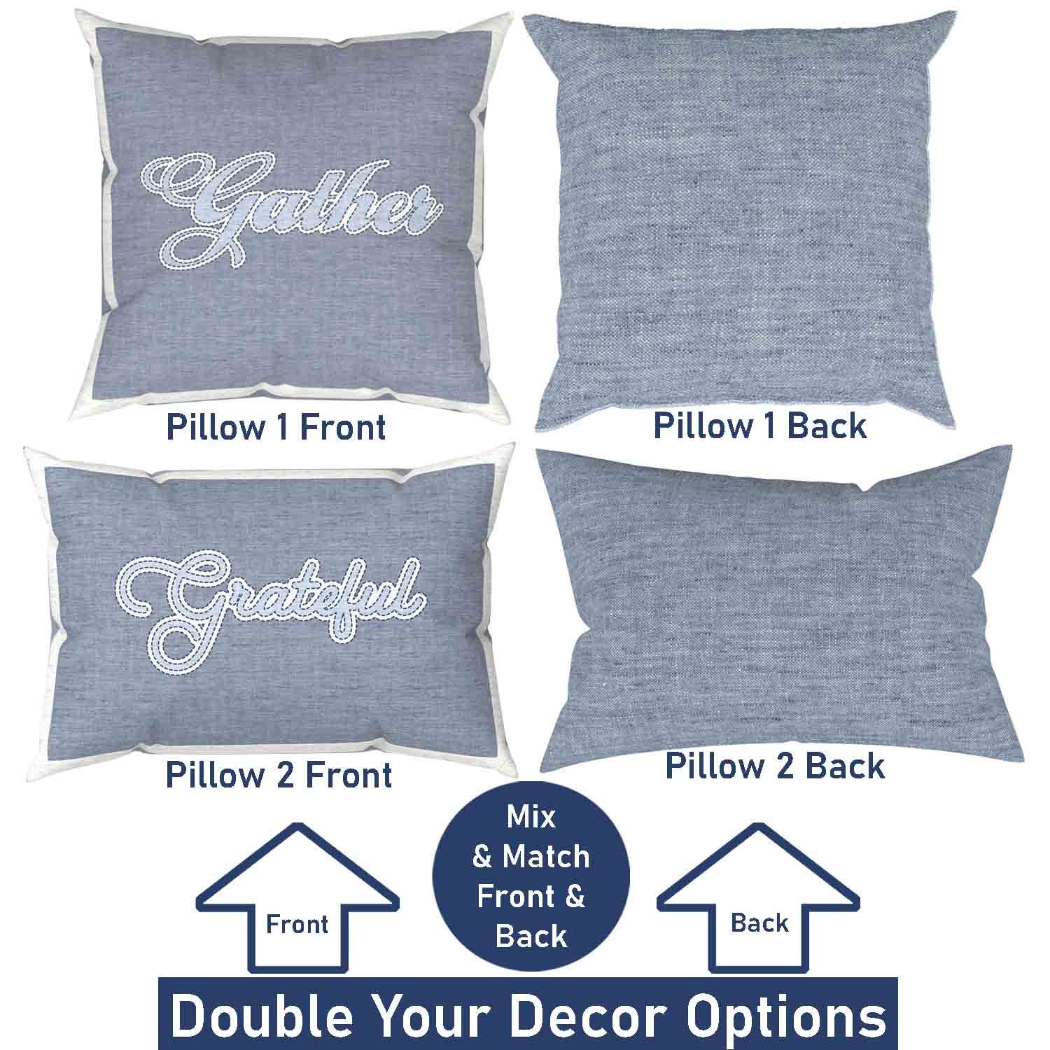 Faith, Blessed, Gather & Grateful Pillow Cover Set 2