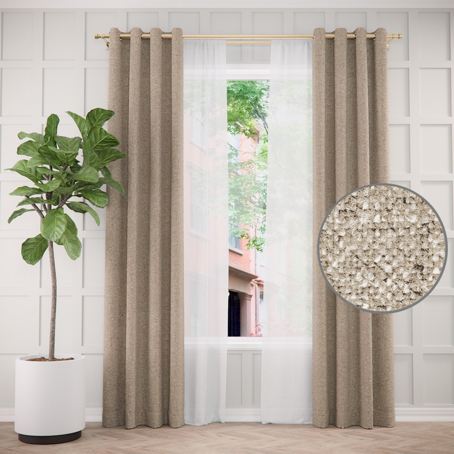 Pair of Edward Faux Wool Textured Curtains and Pair of Sheers