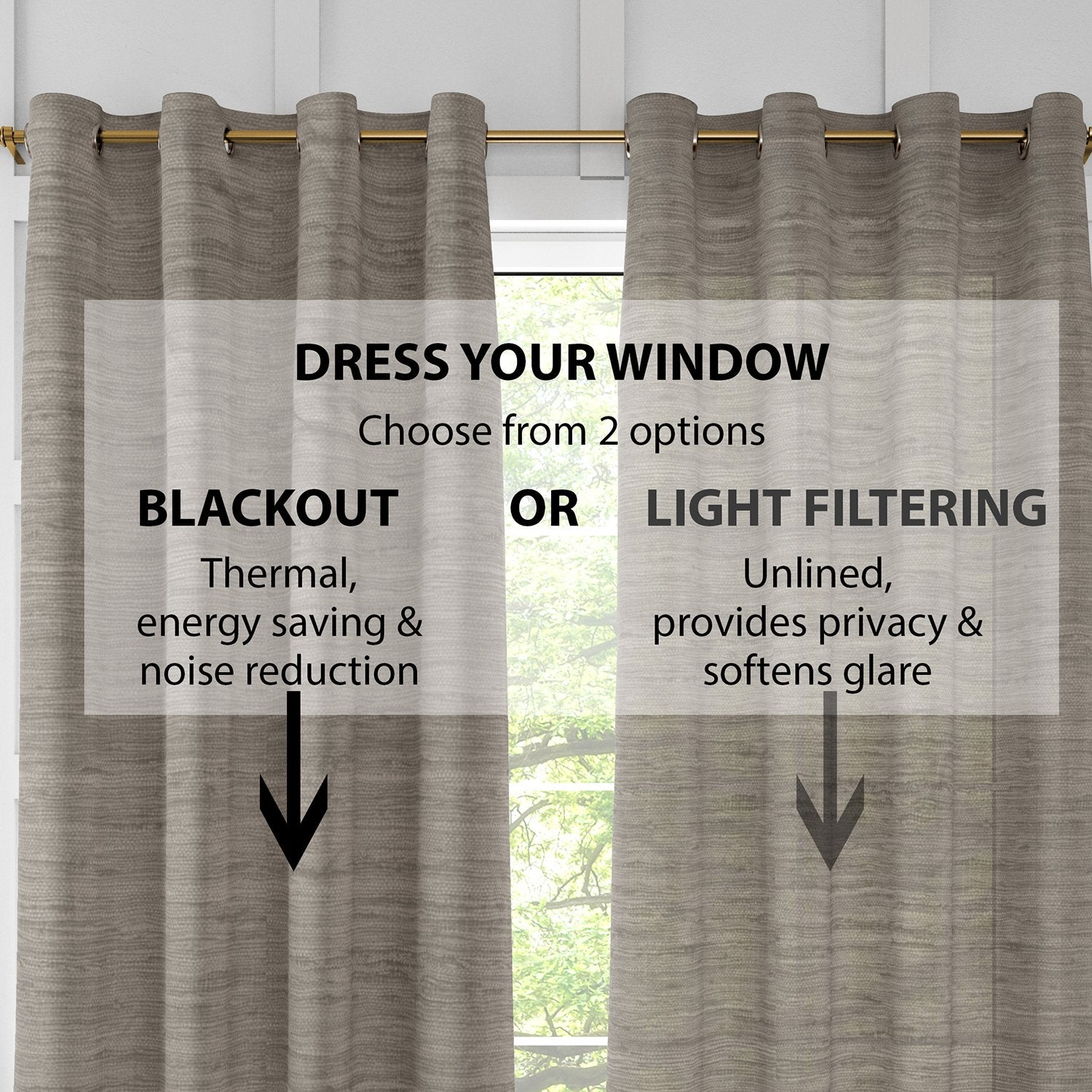 2 Pack, Newest Brown Light Filtering Curtains (Blackout available)