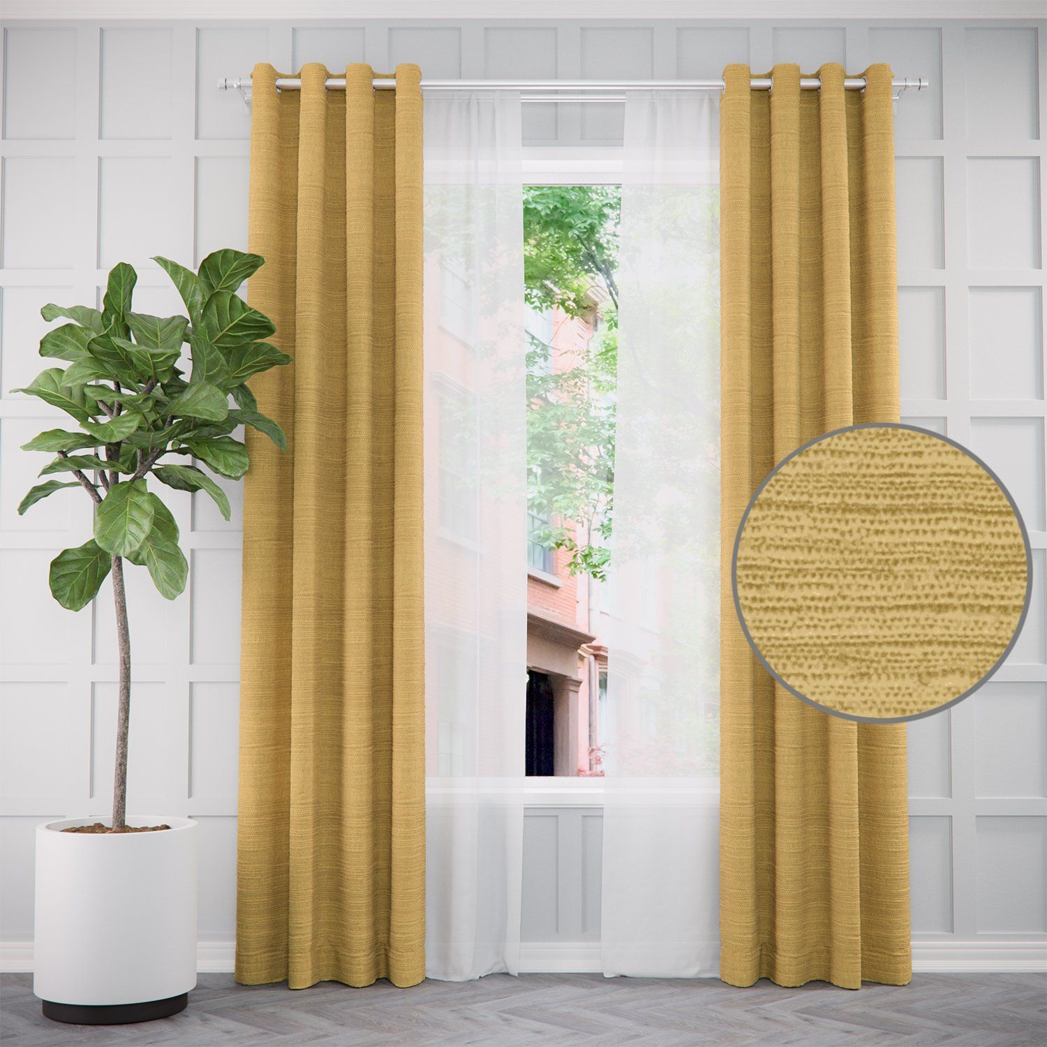Pair of Sophie Faux Raw Silk Curtains and Pair of Sheers