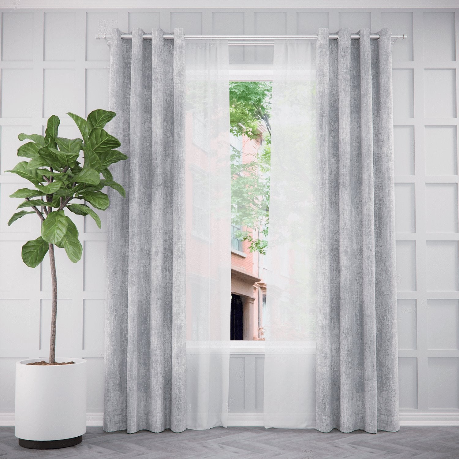 Pair of Urban Luster Abstract Curtains and Pair of Sheers