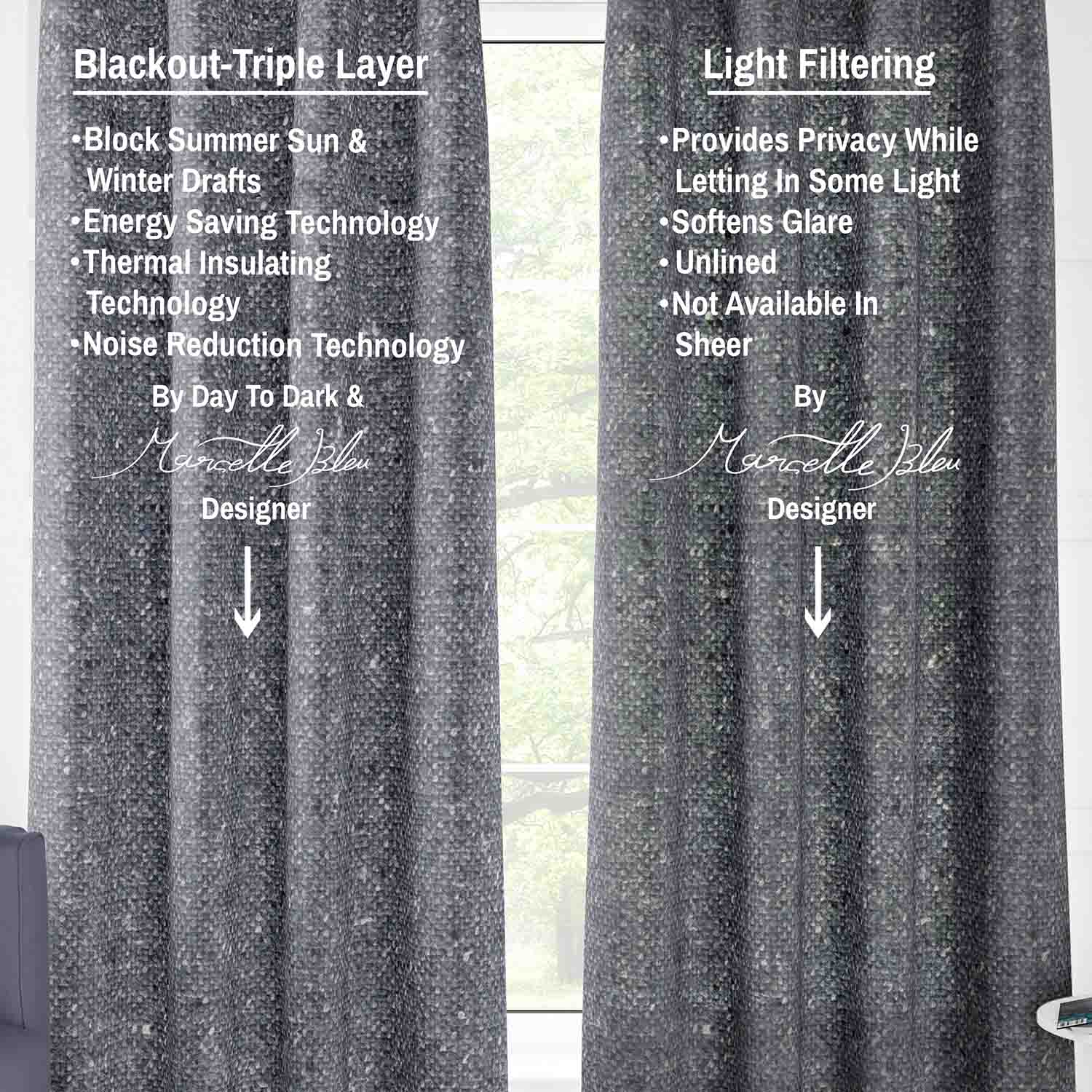 Pair Light Filtering Ezra Tweed Faux Wool Burlap Texture Unlined Curtain Panel (Blackout Available)
