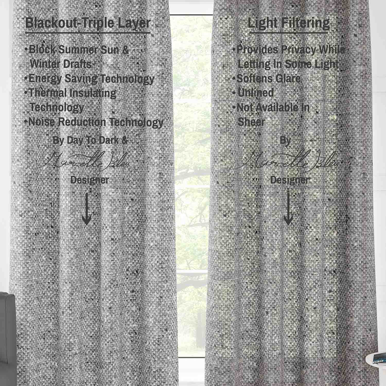 Pair Light Filtering Ezra Tweed Faux Wool Burlap Texture Unlined Curtain Panel (Blackout Available)