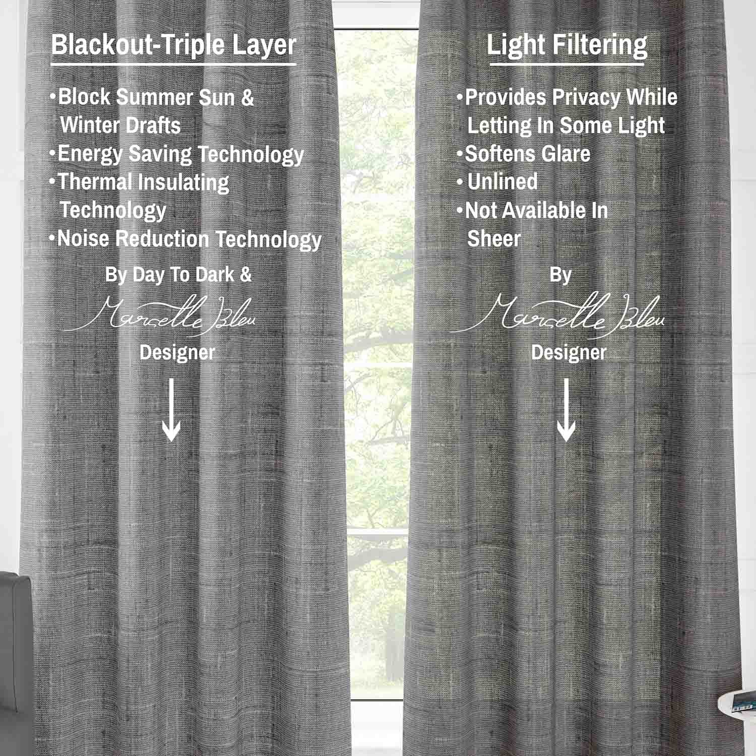 Pair Light Filtering Zara Linen Texture Unlined Light Filtering Curtain Panel (Blackout Available)