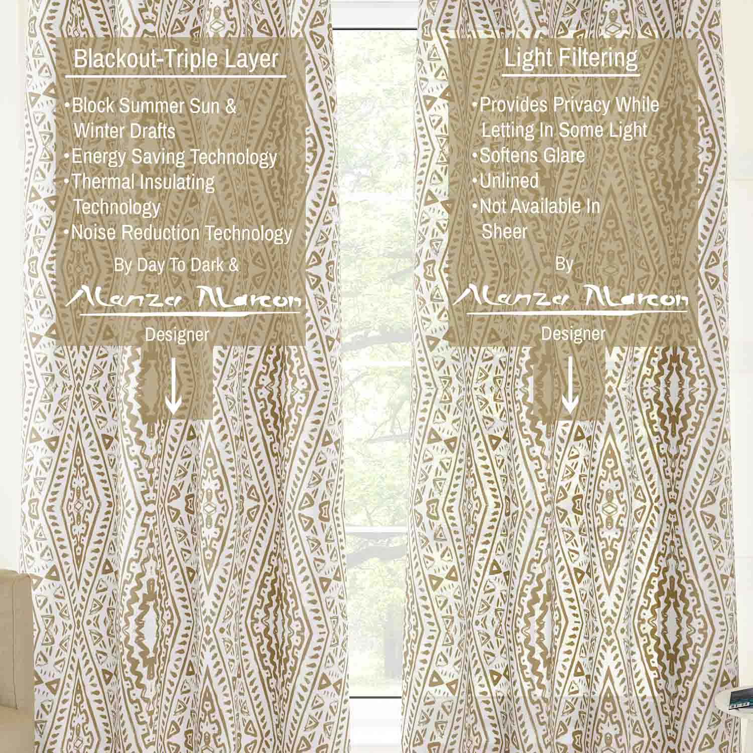 Pair Light Filtering Remi Tribal Unlined Curtain Panel (Blackout Available)