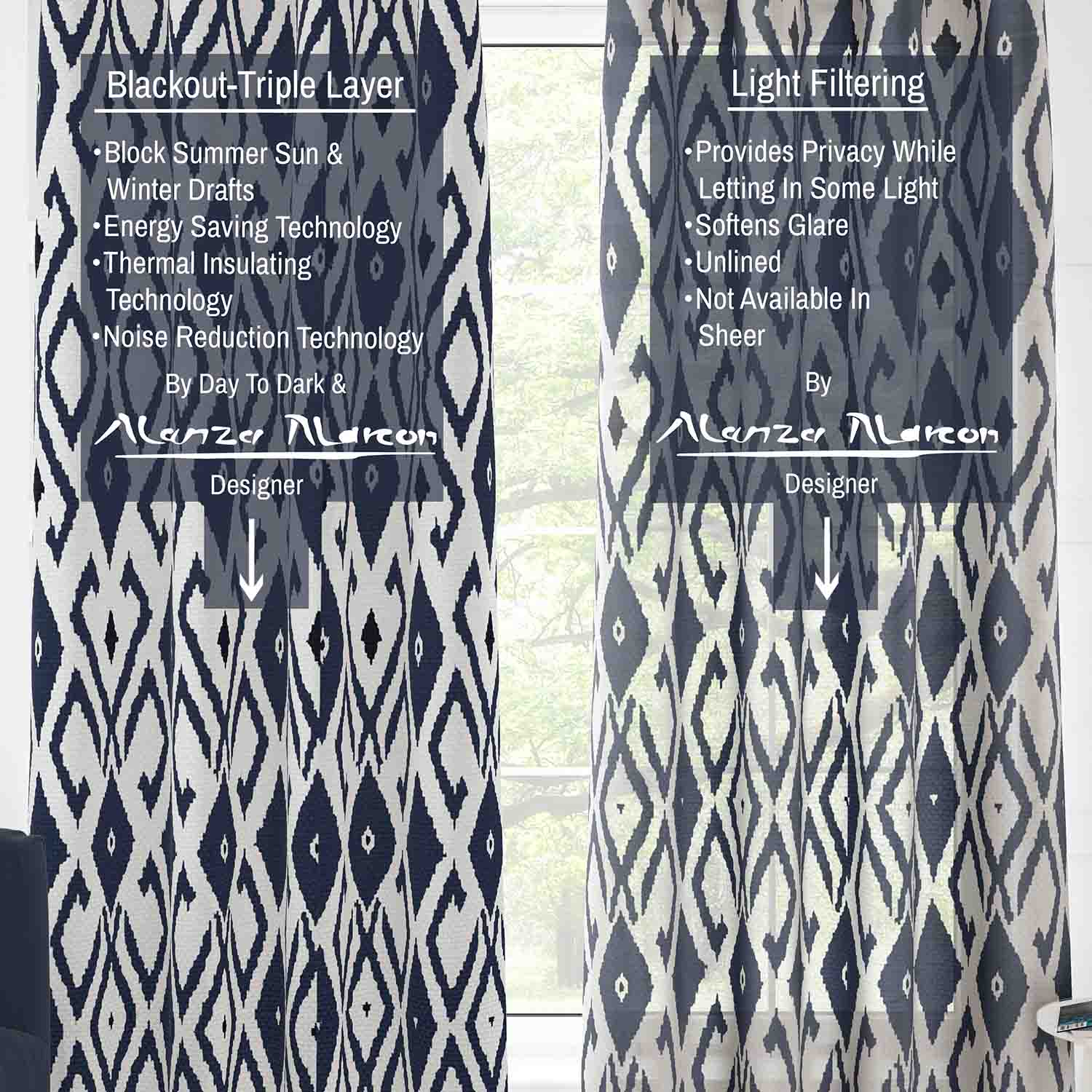 Pair Light Filtering Modern Limited Edition Isla Ikat Unlined Curtain Panel (Blackout Available)
